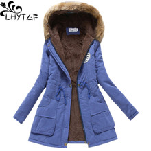 Uhytgf jaqueta feminina quente de inverno, casaco de algodão com capuz plus size, sobretudo básico justo para mulheres, roupa externa 634 2024 - compre barato