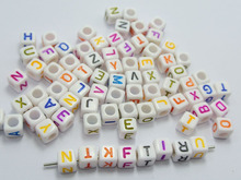 250 Assorted Color in white Alphabet Letter Acrylic Cube Pony Beads 6X6mm 2024 - buy cheap