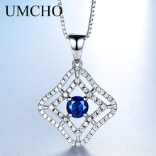UMCHO, роскошные Подвески с синим сапфиром, ожерелья для женщин, настоящее 925 пробы, серебро, винтажная подвеска с цепочкой, хорошее ювелирное изделие, подарок 2024 - купить недорого