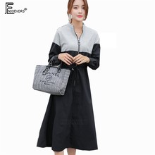 Autumn Winter Cardigan Design Dresses Women Fashion Long Sleeve Elegant Back Patchwork Casual Long Zipper Turtleneck Dress 9511 2024 - buy cheap