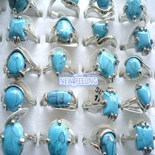 Wholesale 30pcs/lot Vintage look Blue Stone Rings Multi-Design & Mixed sizes for Women Fashion Jewelry Rings 2024 - buy cheap