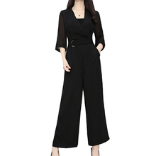 Jumpsuit Black Office Ladies Workwear Jumpsuit Wrap Belt Tailored Seven-Quarter Sleeve Pockets Women Elegant  Female Rompers 2024 - buy cheap