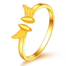Real 24K Yellow Gold Ring Women Wing Open Ring Stamp 999 2024 - buy cheap