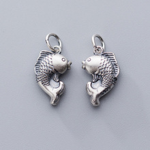 Vintage Thai Silver Lucky Koi Charms 18x11mm 925 Sterling Silver Handmade Dangle Pendants For Women Men DIY Jewelry Findings 2024 - buy cheap