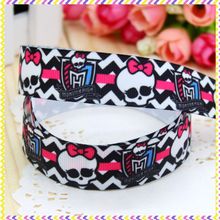 7/8'' Free shipping monster high skull chevron printed grosgrain ribbon hairbow diy party decoration wholesale OEM 22mm B415 2024 - buy cheap