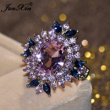 JUNXIN Cute Blue Pink Flower Ring White Gold Color Finger Ring Vintage Wedding Rings For Women Fashion Jewelry 2024 - buy cheap