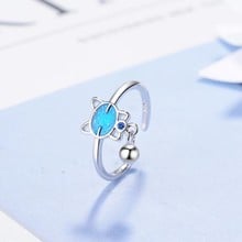 Creative Beautiful Fashion Simple Cute Animal 925 Sterling Silver Jewelry Blue Cat Ball Crystal Exquisite Opening Rings  XZR066 2024 - buy cheap