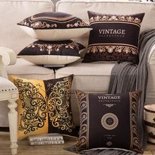 Geometric Flower Printed Black Gold Pillows Cases Retro Vintage Pillow Cover Case Bedroom Home Decorative Throw Pillowcases 2024 - buy cheap