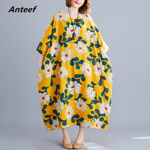 Manga curta algodão linho vintage vestidos florais para mulher casual solto longo verão vestido elegante roupas 2021 2024 - compre barato