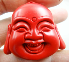 44*38 мм Китайская Красная Органическая Киноварь, ожерелье с подвеской в виде головы Будды, ручная резка G11 2024 - купить недорого