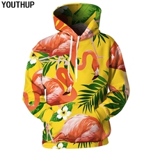 Youthup 2020 novo amarelo 3d hoodies das mulheres dos homens com capuz hoodies harajuku moletom masculino casual flamingo 3d pulôver plus size com capuz 2024 - compre barato