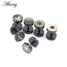 Alisouy 2 pçs men barbell piercing punk gothic cyclone design brincos de orelha de aço inoxidável brincos unissex 8mm diâmetro 2024 - compre barato