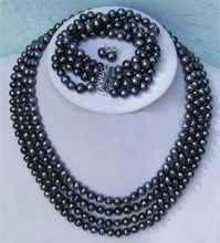 Conjunto de 4 filas de collar y pendientes de perlas negras, gran oferta, 2015, venta al por mayor y al por menor 2024 - compra barato