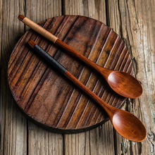 2Pcs Long Handled Wooden Spoon Large Wood Soup Spoon Korean Dinner Tablespoon Long Honey Spoon Teaspoon Kitchen Wood Tableware 2024 - compre barato