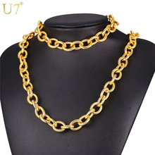 U7 Chunky Big Chain Necklace And Bracelet Set For Men Stainless Steel Gold Color Jewelry Sets Trendy S831 2024 - buy cheap