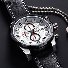 Reloj de pulsera de cuarzo con correa de cuero para hombre, cronógrafo deportivo militar del ejército, negro y blanco, 2082GS-BK-7 2024 - compra barato