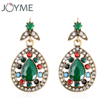 Joyme Brand Fashion Gold Water Drop Long Black/Green Resin Crystal Clip On Stud Earrings For Women Brincos anillos 2024 - buy cheap