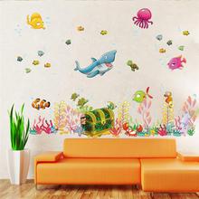 Mar profundo mundo peixe sealife adesivo de parede para o jardim de infância crianças quarto banheiro decoração para casa dos desenhos animados mural arte decalques da parede do pvc 2024 - compre barato