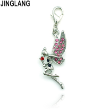 JINGLANG Fashion Lobster Clasp Charms Dangle Pink Rhinestone Angel Pendants DIY Charms For Jewelry Making Accessories 2024 - buy cheap