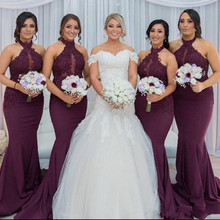 Burgundy Bridesmaid Dresses For Women Mermaid Halter Appliques Beaded Long Cheap Under 50 Wedding Party Dresses 2024 - buy cheap