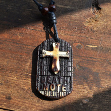 Cool Boy Men's Military Style Imitation Yak Bone Carved Cross Death Note Dog Tag Pendant Necklace MN161 2024 - buy cheap