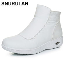 SNURULAN-Botas de nieve de cuero de grano completo para mujer, zapatos planos con cremallera para caminar, botines cortos de felpa con punta redonda de cuero, BootiesE533 2024 - compra barato