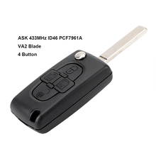 KEYECU флип дистанционный ключ 4 кнопки ASK 433 МГц PCF7961A ID46 чип для Peugeot 1007 для Citroen C8 VA2 2024 - купить недорого
