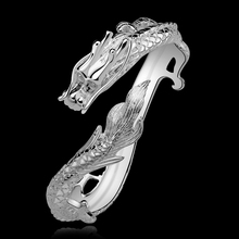 Novidade promoção moda feminina joias femininas banhadas a prata forma de dragão pulseiras punho presente alta qualidade 2024 - compre barato