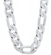 Мужские ожерелья-цепочки «Фигаро», 16-26 дюймов, 12 мм, высокого качества, с серебряным покрытием 2024 - купить недорого