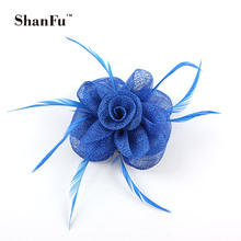 ShanFu Women Small Sinamay Fascinator for Wedding Church  Feather Brooch Pin Cocktail Women Hair AccessoriesSFB7030 96pcs/lot 2024 - buy cheap