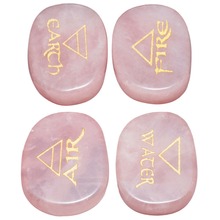 TUMBEELLUWA 1Set (4Pc) Natural Pink Quartz Palm Stone Engraved Element Symbols Healing Crystal Reiki Air Water Fire Earth 2024 - buy cheap