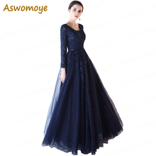 Aswomoye-vestido de noite, longo, elegante, barato, linha a, vestido de baile, para alunos, apliques 2024 - compre barato