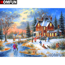 HOMFUN Full Square/Round Drill 5D DIY Diamond Painting "House snow scene" Embroidery Cross Stitch 3D Home Decor Gift A11892 2024 - buy cheap