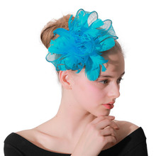 Turquoise Blue Yellow Feather Flower Sinamay Hair Bands Bridal Hats Wedding Party Floral Hair Fascinator Hat Headband For Women 2024 - buy cheap