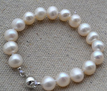 Perfect Women's Pearl Jewelry, White Color 100% Real Freshwater Pearl Bracelet,7.5 Inches AA 9-10MM Pearl Jewelry 2024 - buy cheap