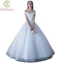 SSYFashion New The Bride Elegant White Lace Wedding Dress Boat Neck Appliques A-line Floor-length Wedding Gown Vestido De Noiva 2024 - buy cheap