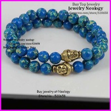 Newest 15pcs Good quality Fashion classical copper buddha bracelet gem blue Dynast stone stretch Bracelet 8mm 2024 - buy cheap