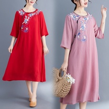 Traje Vintage de mujer de moda de verano de 2019 vestidos bordado Midi vestido camisa suelta Cheongsam Qipao las mujeres elegantes vestidos chinos TA1572 2024 - compra barato