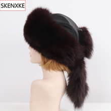 New Winter 100% Natural Real Fox Fur Bomber Hat Women Luxury Warm Fox Fur Hats Russian Lady Genuine Sheepskin Leather Caps 2024 - buy cheap