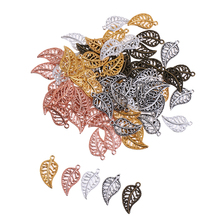 75 Uds. Hueca de colgantes con forma de hoja de colores mezclados, abalorios de hojas, fabricación de joyas DIY, venta al por mayor 2024 - compra barato