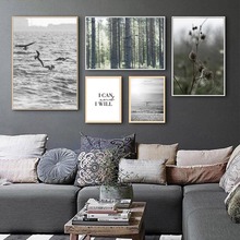 Nordic Black White Forest Landscape Wall Art Sea Canvas Painting Motivational Posters And Prints Pictures For Living Room 2024 - buy cheap