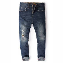 New Fashion Men's Plus Size 30-44 46 48 Jeans 2018 Spring Slim fit Holes Ripped Blue Straight Jeans Men Cotton Denim Trousers 2024 - buy cheap