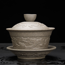 newly listed crude pottery gaiwan dragon relief handmade carved porcelain tureen covered bowl on sales Chinese tea set cup bowls 2024 - buy cheap
