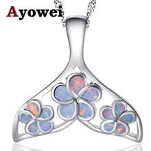 Ayowei Exquisite gift Fish tail white Fire Opal for women silver plated Stamped  flower Necklace Pendants OP755A 2024 - buy cheap