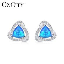 CZCITY 925 Sterling Silver Luxury 6mm Fire Opal Stud Earrings for Women Blue/White/Green Brightly Earrings Fine Jewelry Brincos 2024 - buy cheap