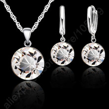 Luxury 925 Sterling Silver Jewelry  Austrian Crystal Pendant Necklace Drop Earrings Set For Women Valentines Day Gift 2024 - buy cheap
