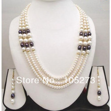 Conjunto de joyas de perlas de agua dulce, collar plano de 3 filas de 4-10mm, Blanco, Negro, Natural, 17-20 pulgadas, calidad superior, nuevo, envío gratis 2024 - compra barato