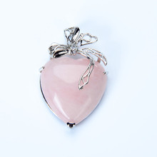 Pingente de prata banhado a prata, pingente com fita de seda em metal rosa opala cristal natural para mulheres e meninas 2024 - compre barato