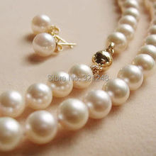 Genuine 8-9MM 2014 new fashion free shipping White Akoya Pearl Necklace +Earring 18"BV427 2024 - buy cheap