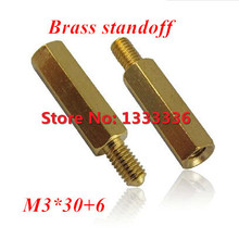 50pcs/lot M3*30+6 Brass Spacer Hex Standoff Pillar M3 Male x M3 Female-30mm Screw with Nuts 2024 - купить недорого
